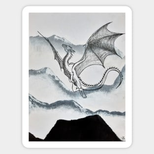Flying dragon over hills Sticker